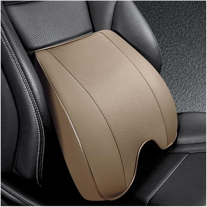 Memory Foam+PU Leather Lumbar Pillow - Car Middle/Lower Back Support Pillow - Suitable for Car Seats, Office Chairs, Recliners, etc. (Beige)