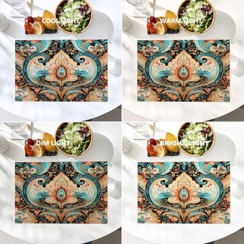 Batmerry Elaborate Rich Linen Placemats Set of 4, Artwork Luxurious Aesthetic Washable Table Mats for Kitchen Table Thickened Heat Insulation Dining Set Indoor Outdoor 12X18 in
