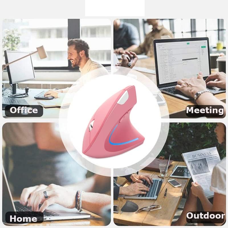 Wireless Mouse Ergonomic Vertical Ergo High Presion Optical Lightweight Cordless LED Light Large Cute Wireless Mouse for Laptop Computer Mac Office Girl Boy Adults Gift , 800/1200/1600 DPI, 6 Buttons