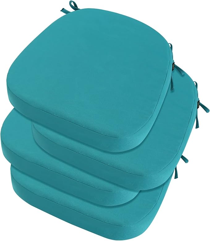 idee-home Outdoor Chair Cushions Set of 4, 17" x 17" Thick D-Shaped Patio Furniture Outdoor Seat Cushions Waterproof with Ties, Dining Pads