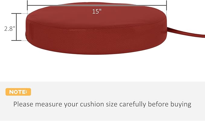 Outsunny Outdoor Bistro Chair Cushions Set of 4 with Machine Washable Cover, 15" x 15" x 3" Thick Round Seat Cushions for Patio Furniture with Ties, Chair Pads for Dining Chairs, Wine Red