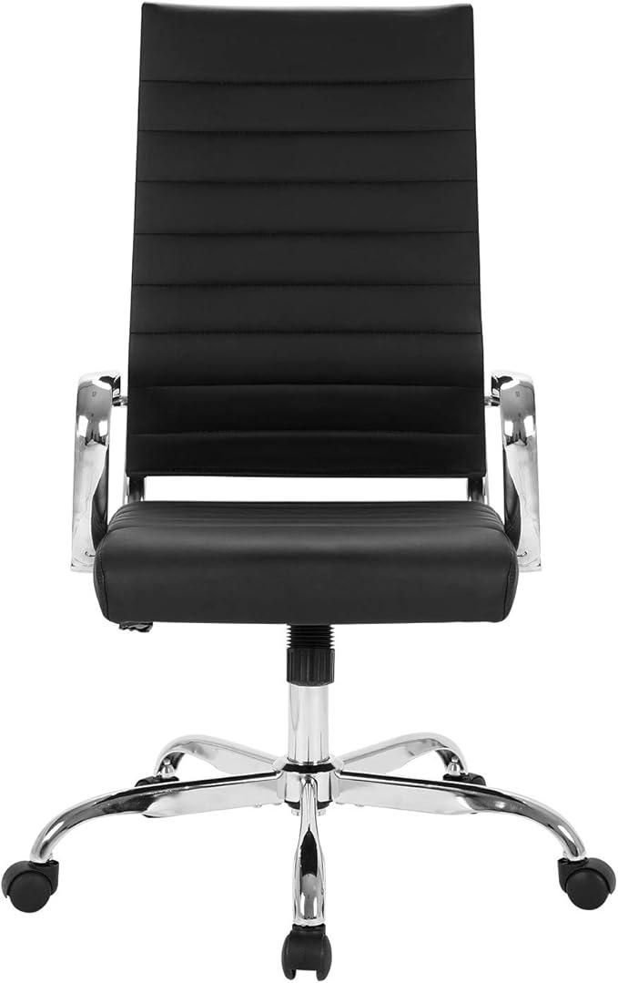 LANDSUN Home Office Chair Ribbed Leather High Back Executive Swivel Computer Desk Chairs with Wheels and Armrests Soft Padded Adjustable Height Modern Conference Task Black