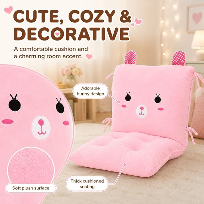 ChezMax Chair Cushion Plush Seat Cushion Back Cushion with Ties Thickened Desk Chair Pads Cartoon Waist Pillow Cushion Decor for Chair Car Office Patio Wheelchair Cartoon Rabbit
