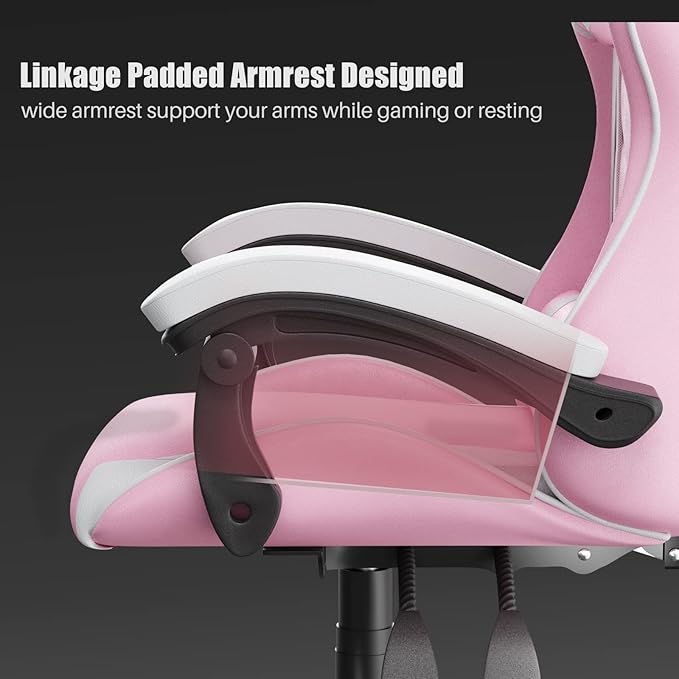 Racingreat Pink Gaming Chair High Back, Ergonomic Computer Gamer Chair with Headrest and Lumbar Support, Racing Style Reclining Game Chair for Adults, Kids