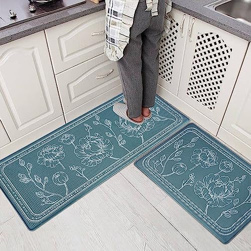 Kitchen Floor Mat Set of 2, Anti Fatigue Kitchen Mat 17"x59"+17"x29"