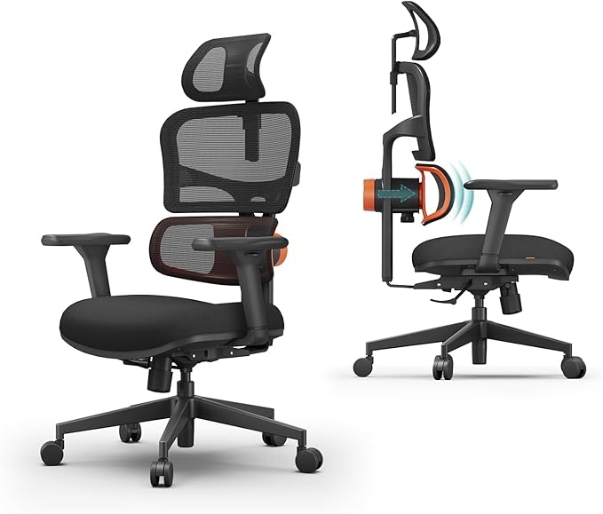 Newtral Office Chair Ergonomic - Home Office Desk Chair, Back Pain Chair with Auto-Following Lumbar Support, 4D Armrest, Seat Depth and Height Adjustable