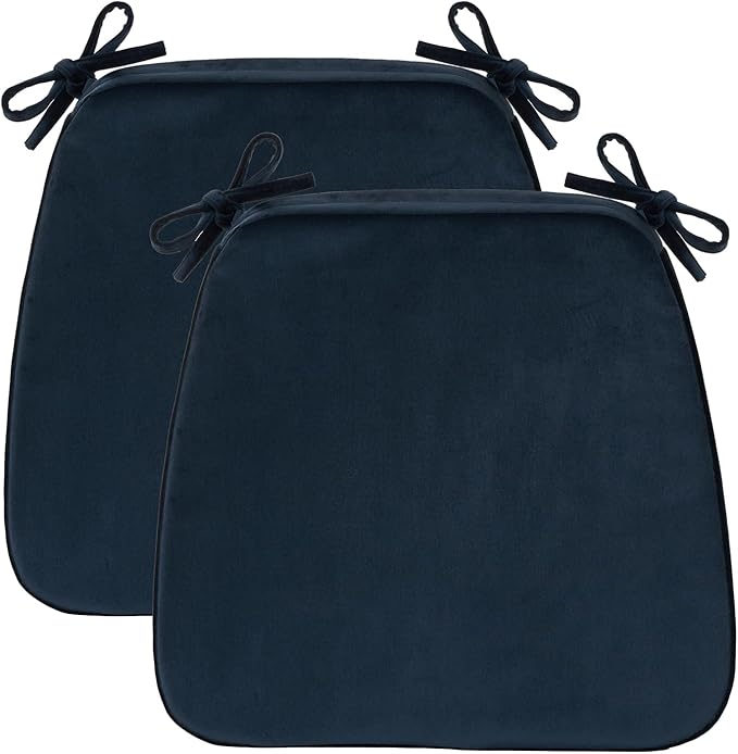 2'' Thick High-Density Foam Indoor Chair Cushions | Dining Chair Pads with Ties, Removable Washable Cover, Kitchen Chair Cushions 17"x16",Navy Blue 2 Pack