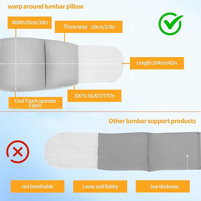 Lumbar Support Pillow for Sleeping – Adjustable Waist Cushion for Lower Back Gap – Breathable Ice-Silk Memory Foam for Side & Back Sleepers, Bed & Sofa Rest