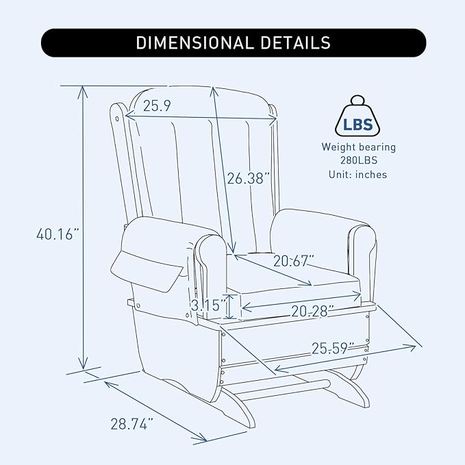 Modern Glider Rocker with Padded Cushion, Solid Wood Glider Gentle Rocking Chair, Soft Skin-Friendly Three Proof Fabric, Water Oil Resistant,Smooth Rocking Motion Indoor Living Room, Blue