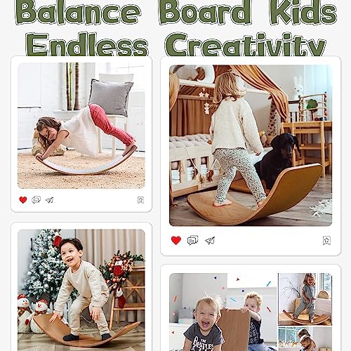Gentle Monster Wooden Wobble Balance Board, 35 Inch Rocker Board Natural Wood, Open Ended Learning Toy, Yoga Curvy Board for Classroom & Office Adult