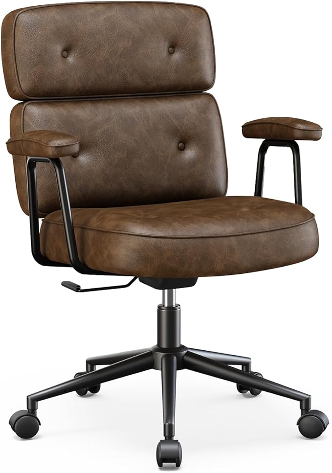 OLIXIS Ergonomic Home Office Desk Chair, PU Leather Computer Chair with Lumbar Support Adjustable Height Rolling Swivel Executive Task Armrests Chair, Modern Brown