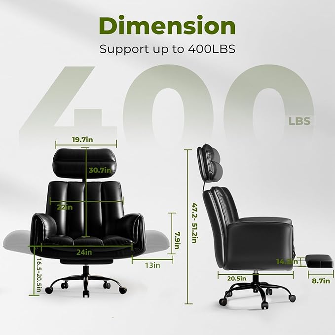 HOMRELEXA Criss Cross Office Chair with Armrests & Wheels, Comfy Big and Tall Chair, Ergonomic Executive Gaming Computer Chairs with Foot Rest, PU Leather Wide Seat Reclining Desk Chair, Black