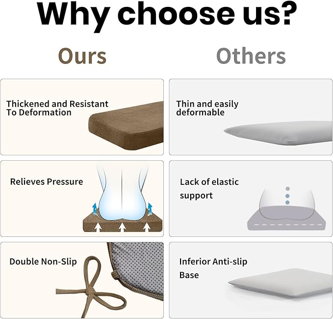 2'' Thick High-Density Foam Indoor Chair Cushions | Dining Chair Pads with Ties, Removable Washable Cover, Kitchen Chair Cushions 17"x16",Light Brown 4 Pack