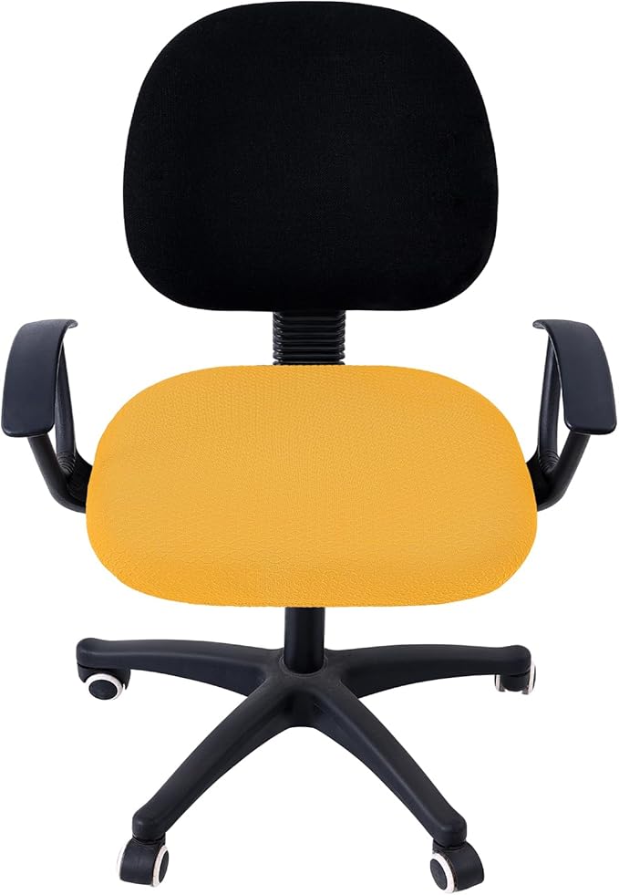Smiry Stretch Jacquard Office Computer Chair Seat Covers, Removable Washable Anti-dust Desk Chair Seat Cushion Protectors - Mustard Yellow