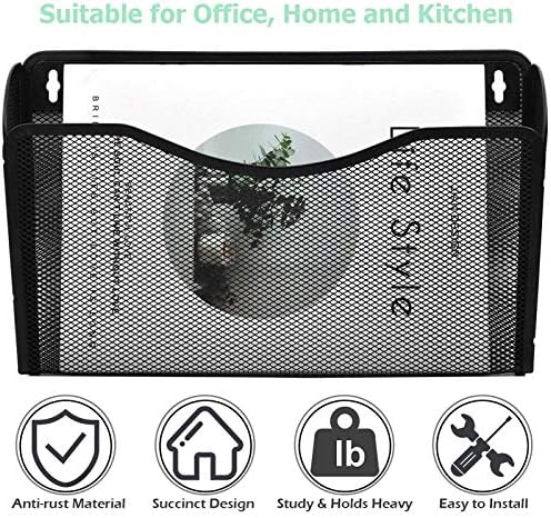 EASEPRES 3 Single Pocket Mesh Hanging File Organizer, Vertical Wall Mounted Magazine File Holder, Mount Basket Mail Paper Document Folder Organizing for Office, Home and School, Black