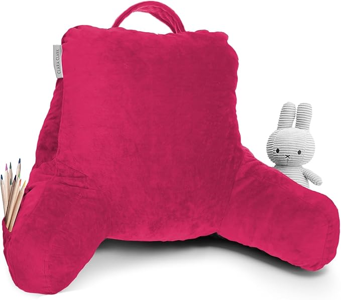 Clara Clark Reading Pillow for Kids & Teens with Shredded Memory Foam, Backrest Pillows for Reading, Watching, and Gaming, Use on The Couch, Bed, or Floor, Adjustable Support, Washable Cover Hot Pink