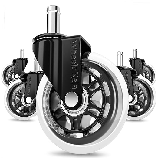 Wheels Xela Office Chair Wheels, Set of 5, 3 Inch Heavy-Duty Replacement Rubber Wheels for Desk & Gaming Chair are Easy to Install & Suitable for All Floor Types