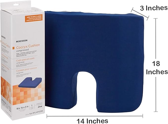 McKesson Coccyx Seat Cushion, Foam, 18 in x 14 in x 3 in, 1 Count