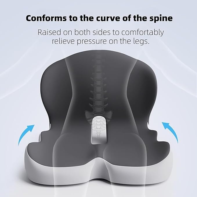 Orthopedic Cushion for Car Chair Wheelchair Sitting Sciatica, Memory Foam Seat Cushion with Lumbar Support Pillow, Instant Relieve Pressure on Back, Hips, Tailbone, Improves Sitting Posture (1, Black)