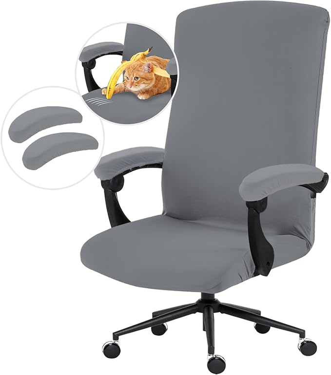 DIVA EN CAMINO DEC Stretch Computer Office Chair Cover with Armrest Covers Durable Zipper Universal Washable Removable Spandex Rotating Boss Chair Slipcovers Anti-dust Chair Seat Protector, Mid Gray