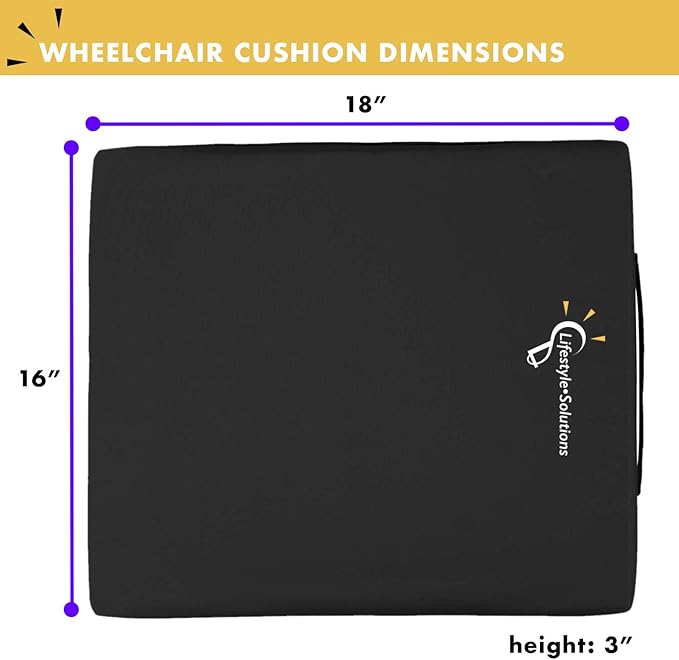 Lifestyle Wheelchair Cushion, Waterproof Orthopedic Gel Seat Pad for Back Support,Coccyx, Sciatica, Pressure Sores and Tailbone Pain Relief (18" X 16" X 3")