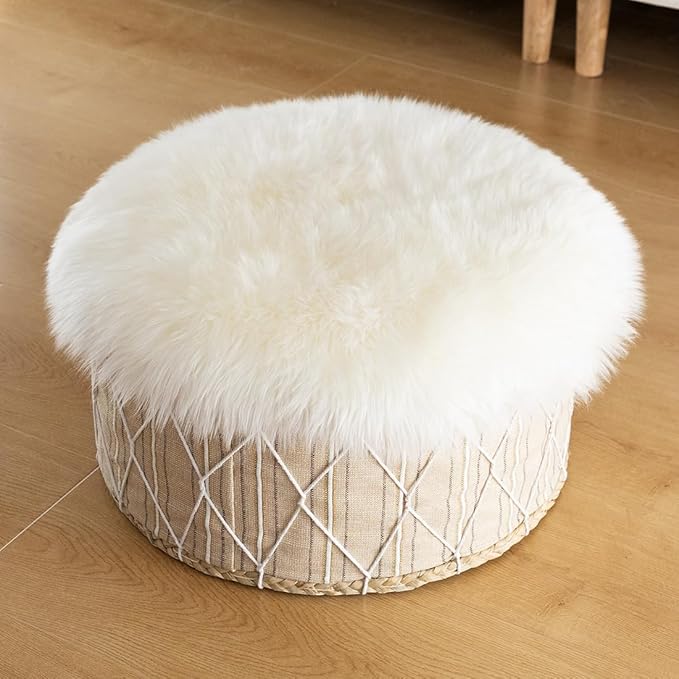 LLB Sheepskin Chair Pads - Office & Dining Room Chair Cushions (16.5" Round, Pack of 1), Ivory White