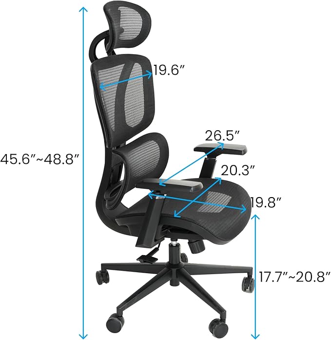 FOH Ergonomic Mesh Office Chair with Breathable Mesh, Computer Desk Chair, Ergonomic Task Chair with Adjustable Backrest Lumbar Support, Armrests and 360°Rotation for Home Office
