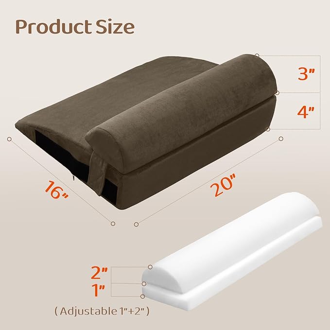 Recliner Foot Rest Cushion - Recilner Leg Rest Cushion with Removable Semi-Cylinder for Superior Support, Adjustable Recliner Foot Rest Extender, Recilner Leg Pillow with 2 Straps, Coffee