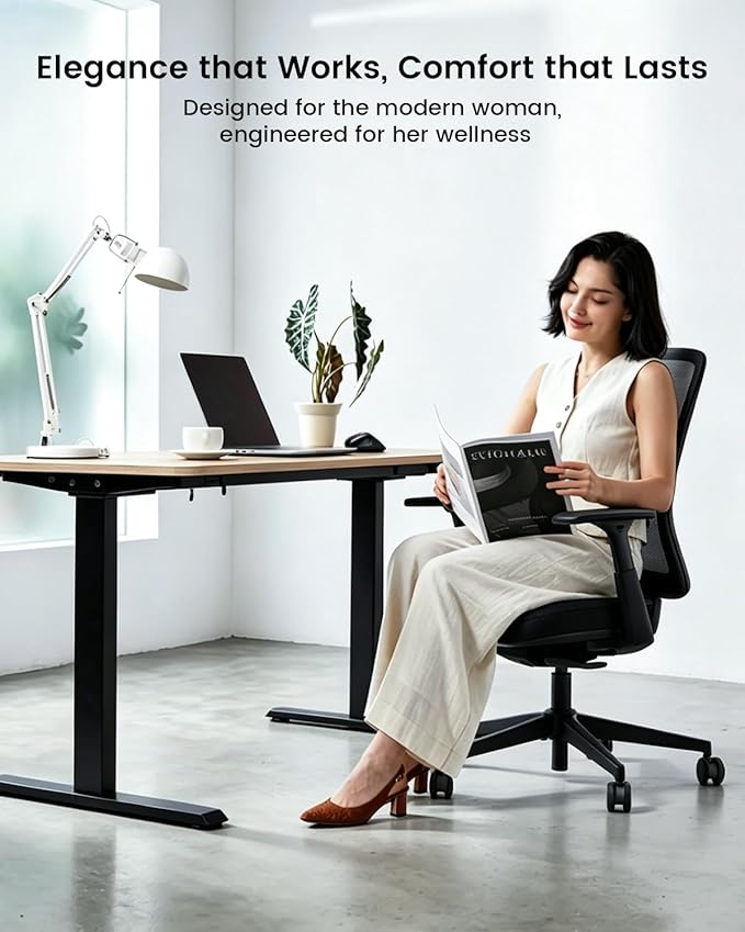 ProtoArc Ergonomic Office Chair – Flexer Mesh Couputer Chair for Women, Foam Sliding Seat, 125° Recline, Home Desk Chairs for Small Spaces, Stylish & Comfortable – Black