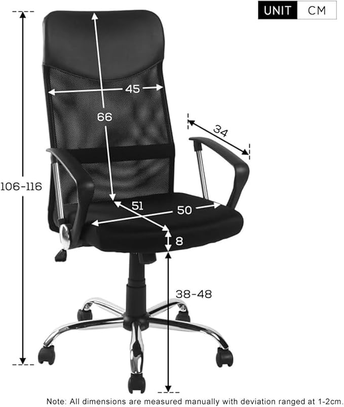 Mesh Office Chair for Home, Ergonomic Swivel Desk Chair with Armrests and Castors, Breathable, Adjustable