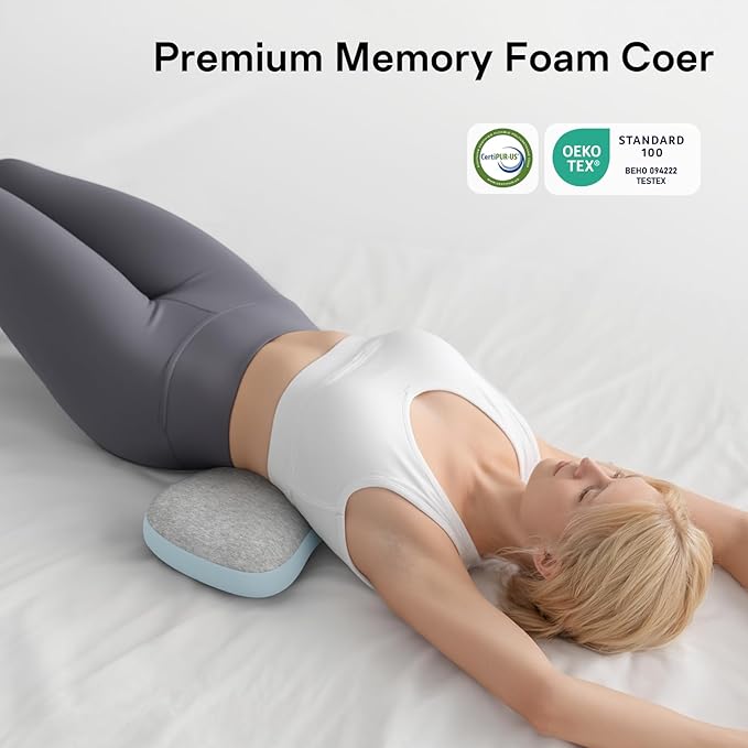 Lumbar Support Pillows for Bed, Lower Back Pillow for Sleeping, Memory Foam Waist Pain Relief Pillows, Lumbar Pillow for Sleeping, Bed, Car, Couch (Grey Blue)