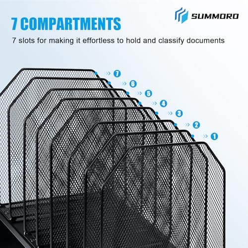 SUMMORO Inclined File Organizer for Desk, 7-Section Vertical File Holder