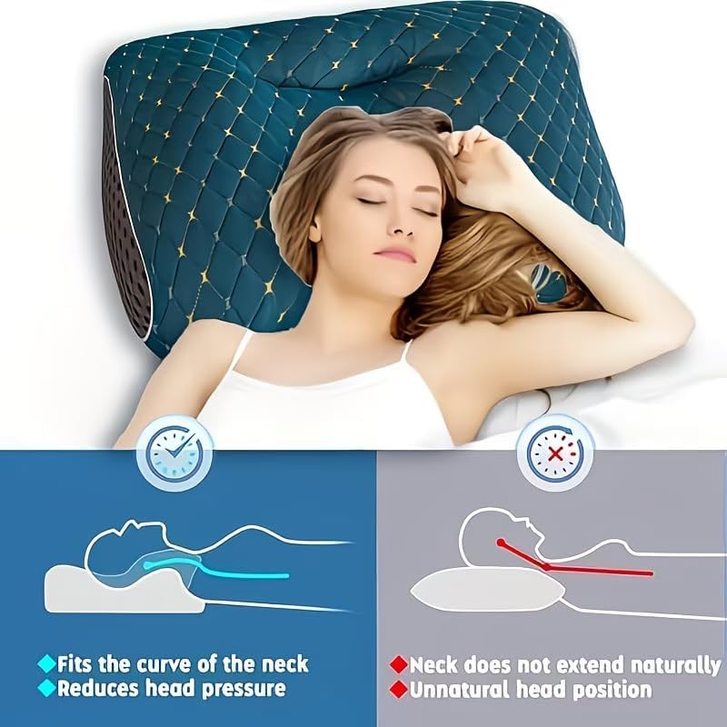 Massage Neck Pillow, Soft Sleep, Ergonomic Cervical Contour Support Pillow, Pillow Core, Removable Cover, Moisture Absorption, Sleep Pillow Core, Non Collapsing Contoured Side Sleeper