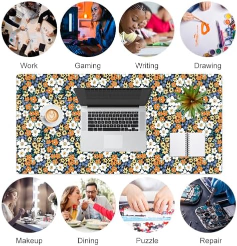 Faux Leather Large Mouse Pad, Office Desk Mat, 31.5"x15.7", Ditsy Flowers