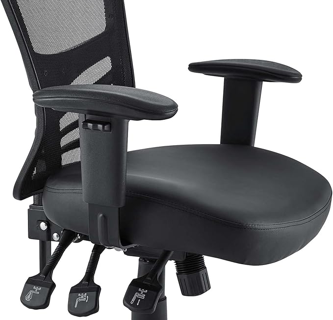 Modway Articulate Mesh Office Chair with Fully Adjustable Vegan Leather Seat In Black