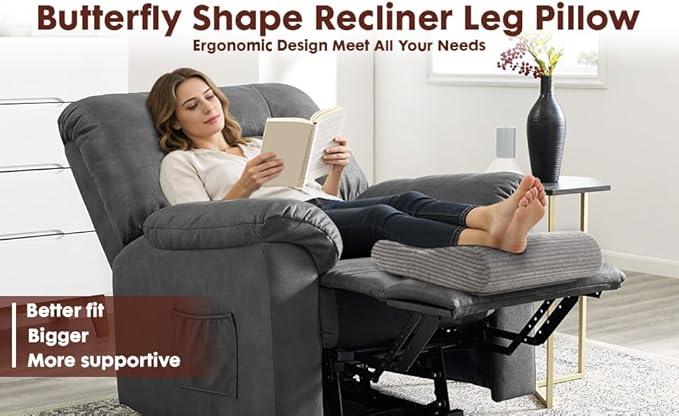 B Shape Corduroy Recliner Foot Pillow, Foam Extra Large Foot Rest Cushion with Adjustable Straps, Suitable for Bed Chair Sofa Headrest Back Lumbar Leg Support Pillow (Dark Grey)