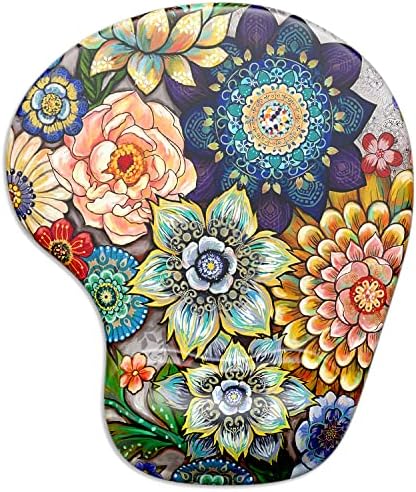 ITNRSIIET Ergonomic Mouse Pad with Gel Wrist Support Wrist Rest Smooth Surface Non-Slip PU Base Comfortable Office Supplies Pain Relief, 9.5 x 8 inches, Succulent Flower