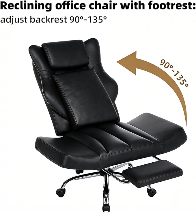 DYHOME Criss Cross Office Chair with Footrest, Executive Ergonomic Flip-Up Armrest Chair, Adjustable Reclining Computer Desk Chair for Working, Gaming, Relaxing, Black PU Leather