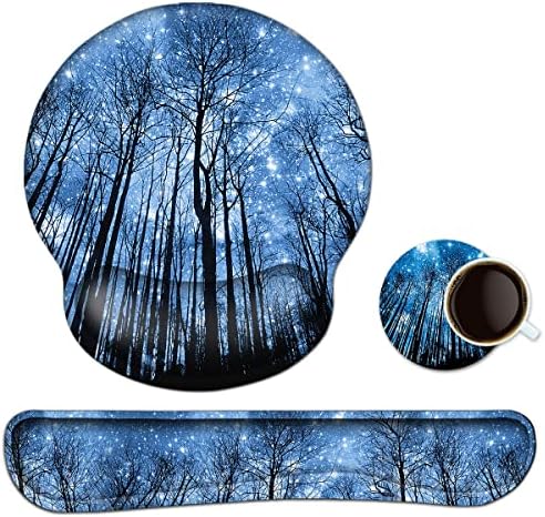 Mouse Pad Keyboard Wrist Rest, Gel Non Slip Rubber Wrist Support Rest Mouse Pad for Home Office, Computer Laptop Desk Typist Gamer, Comfy Cushion Mousepad with Memory Foam Ergonomic, Galaxy Forest