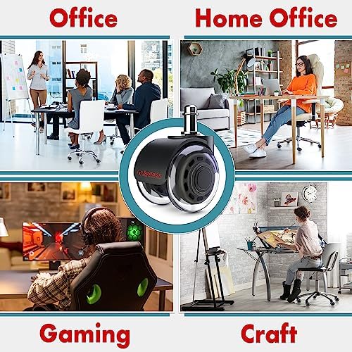 Office Chair Wheels Replacement Set of 5 - Dual 2 Inch Soft Chair Casters for Hardwood Vinyl Tile - Heavy Duty & Safe for All Floors - Fits 98% of Computer Gaming & Office Chairs - Black