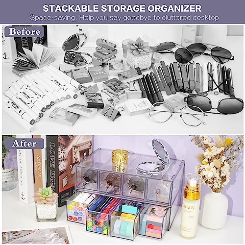 Desk Organizer with 8 Drawers, 2-Pack Stackable Desktop Storage Box