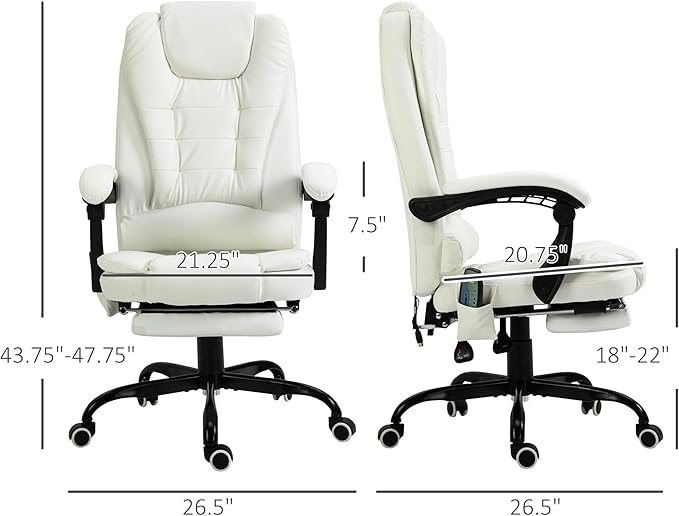 Vinsetto 7-Point Vibrating Massage Office Chair, High Back Computer Chair with Lumbar Support, Footrest, Reclining Back, Adjustable Height, White