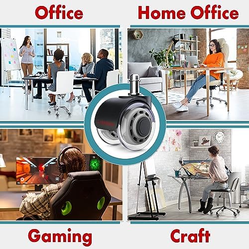 Office Chair Wheels Replacement Set of 5 - Dual 2 Inch Soft Chair Casters for Hardwood Vinyl Tile - Heavy Duty & Safe for All Floors - Fits 98% of Computer Gaming & Office Chairs - Grey