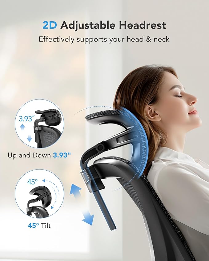 HUANUO Ergonomic Mesh Office Chair with 5-Level Lumbar Support, Computer Gaming Chair with Adjustable Headrest & Armrests, Rocking Tilt, Comfortable High Back Desk Chair for Home Office