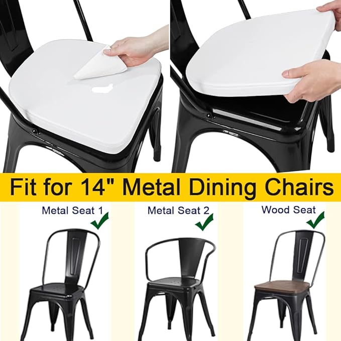 SINOSSO Modern Faux Leather 14" Metal Chair Cushion, Leathaire Magnetic Chair Pad for Dining Kitchen Cafe Bistro Stackable Chair (U-Shape, White, 1)