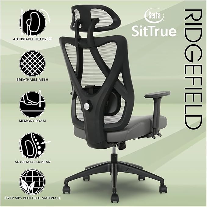SitTrue Ridgefield Ergonomic Mesh/Vegan Leather High-Back Task
