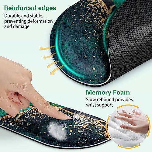 Mouse Pad Green with Wrist Rest Set, 3-in-1 Wrist Support Mousepad