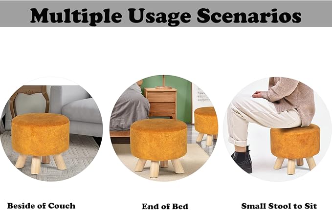 Homebeez Round Ottoman Stool Foot Rest Small Fabric Footstool with Non-Skid Legs (Dark Orange)