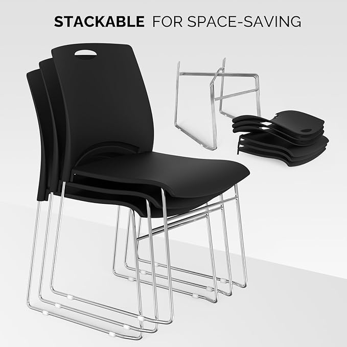 VINGLI Stacking Chairs Set of 10 Stackable Office Chairs with Metal Sled Base, Ergonomic Plastic Seat, Stacking Chairs for Waiting Room Break Room Banquet Guest, Black