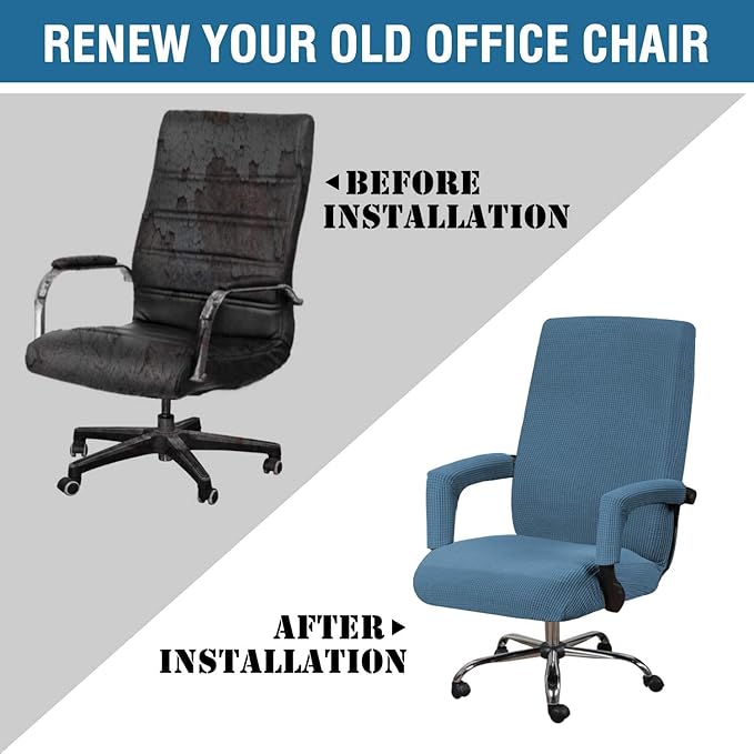H.VERSAILTEX Stretch Computer Office Chair Covers, Soft Fit Universal Desk Rotating Chair Slipcovers, Removable Washable Anti-Dust Spandex Seat Protector Cover with Zipper, Dusty Blue